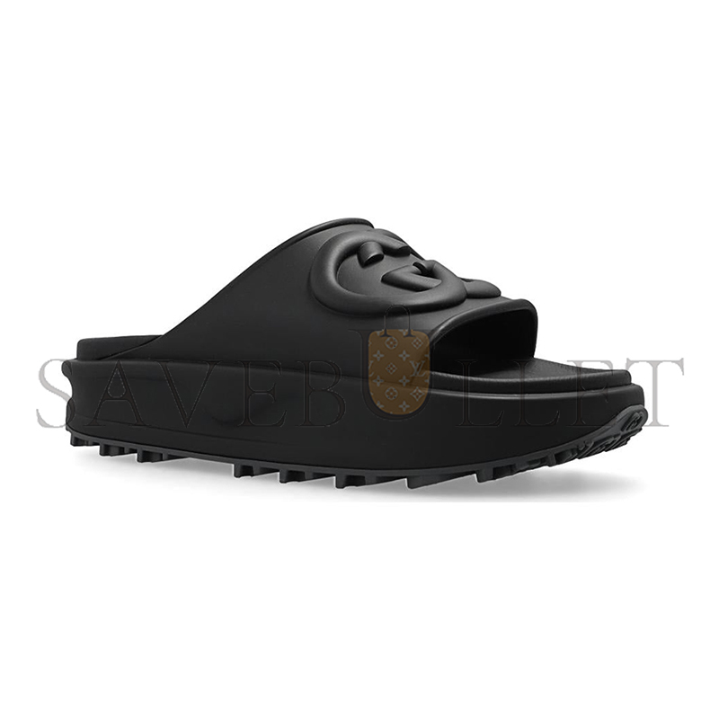 GUCCI INTERLOCKING G SLIDE SANDAL BLACK RUBBER 692380